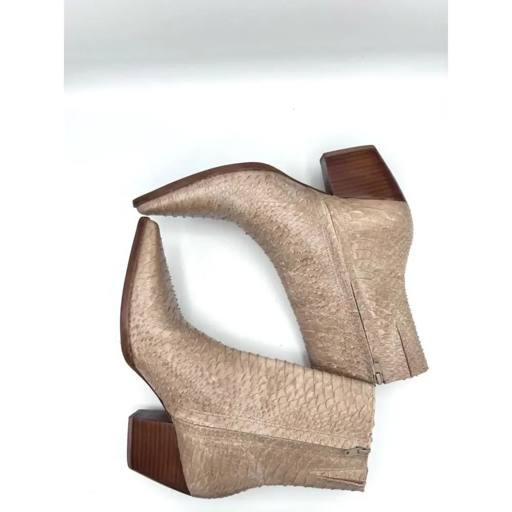 Matisse Caty Ankle Boots Ivory Snake Embossed Leather Booties Sz 8.5